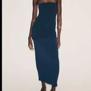 NWT Zara Elegant Strapless Navy Dress